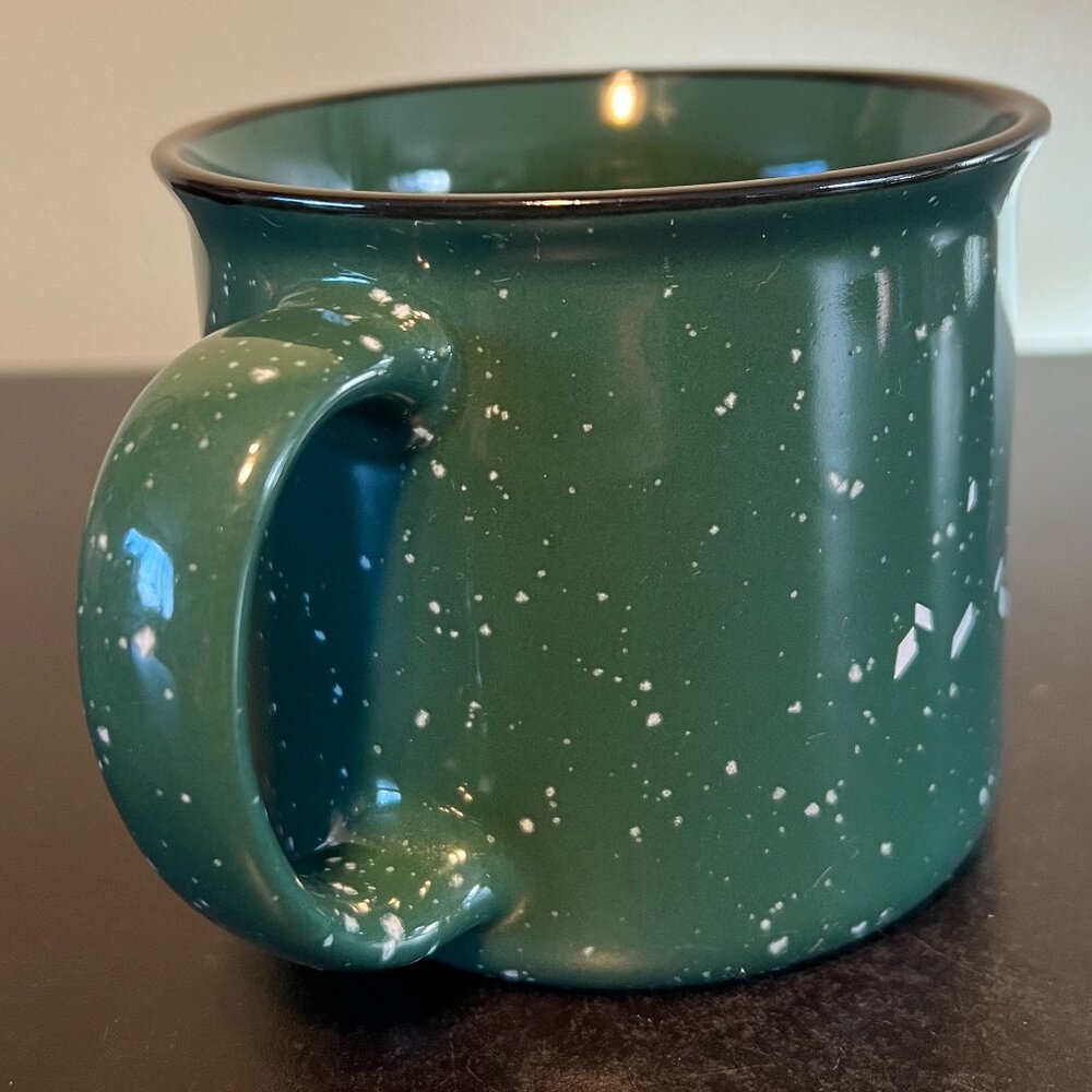 Dark Green White Speckled Heavy Duty Stoneware Camping Coffee Mug Campfire 16oz